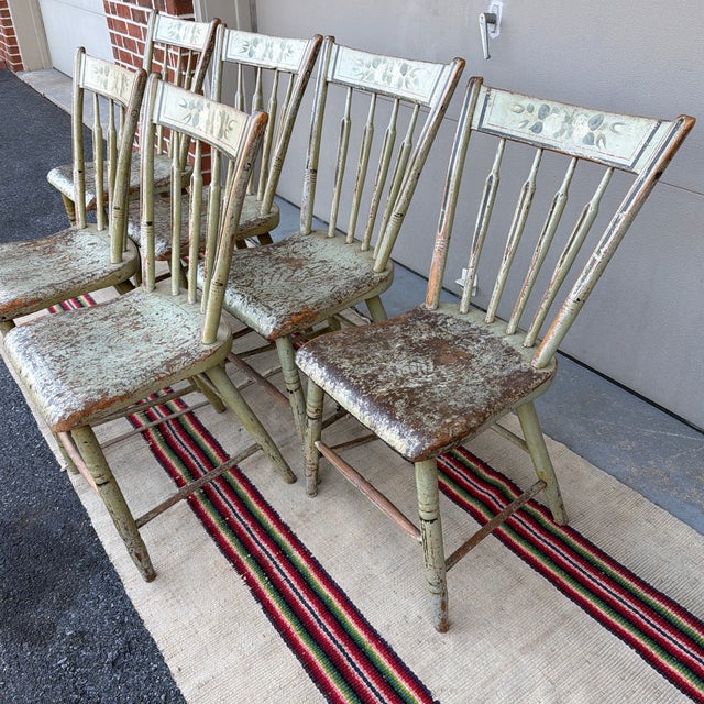 A Nice Set of Rustic Pennsylvania Paint Decorated Arrow-Back Kitchen Windsor Chairs, Circa 1830’s For Sale - Image 10 of 12