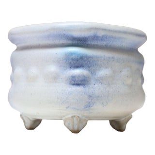 Vintage Cream and Blue Matte Glaze Studio Ceramic Planter by Deanna Nichols For Sale