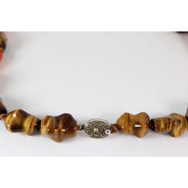 Mid 20th Century Sterling, Carnelian & Tiger Eye Beads Carved Pendant Necklace For Sale In West Palm - Image 6 of 9