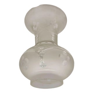 Early 20th Century Victorian Wheel Cut Frosted Glass Floral Oil Lamp Fluted Hurricane Shade Chipped For Sale