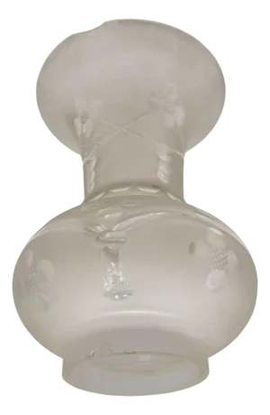 Early 20th Century Victorian Wheel Cut Frosted Glass Floral Oil Lamp Fluted Hurricane Shade Chipped