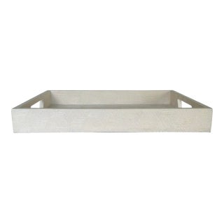 Made Goods Modern White Faux Silk Medium Mundrick Tray For Sale