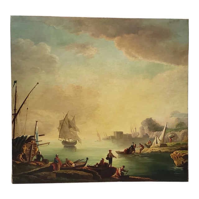 Splendid Italian School "Port Side" Oil Painting Early to Mid 19th Century For Sale
