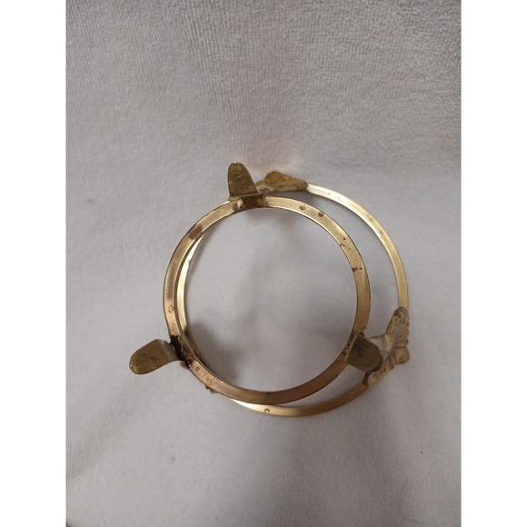 1970s Vintage Brass Plant Stand Ball Holder 3 Leg 5" Tall Palm Leaves Sea Shell Decor For Sale - Image 5 of 10