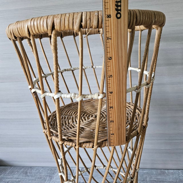 1990s Handcrafted Boho Rattan Wicker Floor Plant Stand For Sale - Image 9 of 10