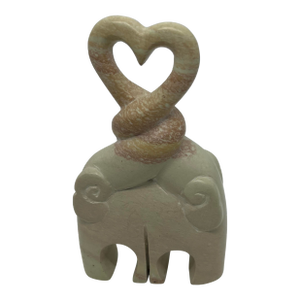 Vintage Carved Stone Elephants Heart Entwined Trunks
