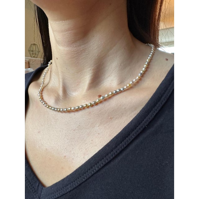 14 Karat Yellow Gold Multicolor Akoya Cultured Pearl Layer Thin Bead Necklace For Sale - Image 12 of 18