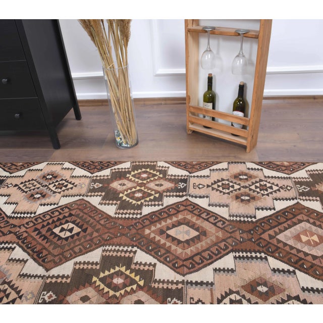 Brown Vintage Turkish Handmade Wool Cotton Brown Kilim Runner For Sale - Image 8 of 9