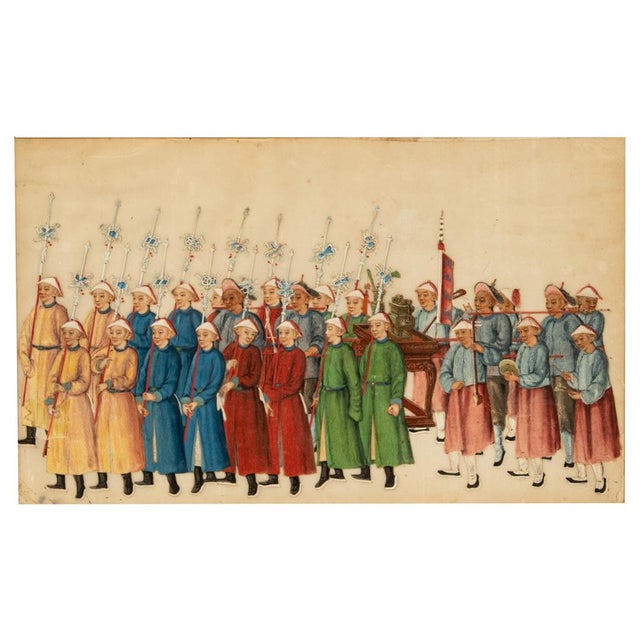 Asian Antique Chinese Qing Dynasty Imperial Gouache Watercolor Pith Painting 1840 For Sale - Image 3 of 10