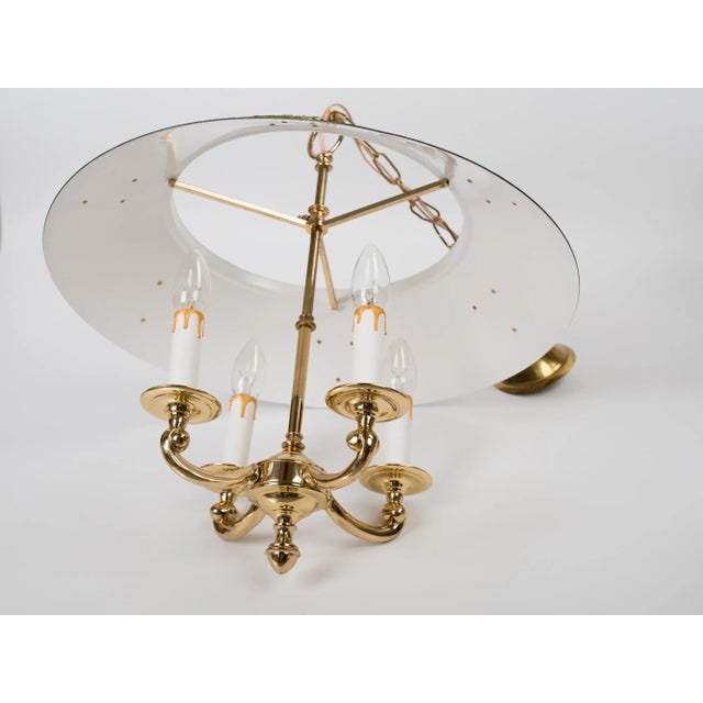 1960s Empire Bouillotte Brass Chandelier With Green Tole Shade For Sale - Image 11 of 14