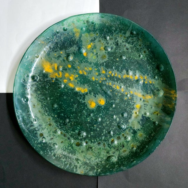 Blue Mid 20th Century Large Blue Green Gold Art Glass Charger Plate Bowl For Sale - Image 8 of 8