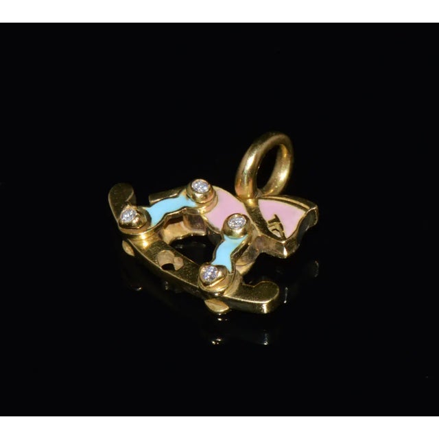 Gold Designer Aaron Basha Natural Diamond & Enamel Solid 18k Gold Rocking Horse Charm Pendant For Sale - Image 8 of 11