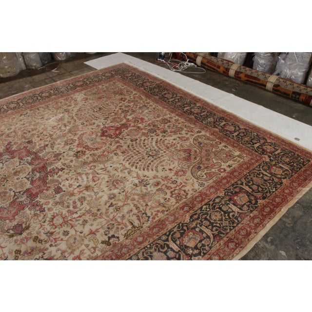 1950s Hand-Knotted Vintage Tabriz Rug - Beige With Pink and Red Floral Medallion Style For Sale - Image 5 of 6