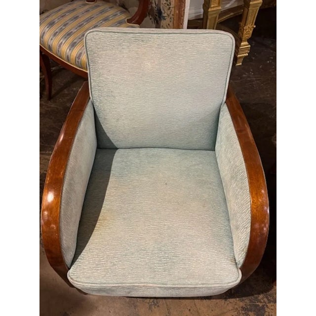 Pair of French Art Deco Mahogany Club Chairs For Sale - Image 4 of 7