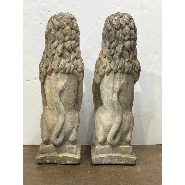 Pair of Cast Stone Armorial Lion Garden Statues From England - Two Available For Sale - Image 9 of 15