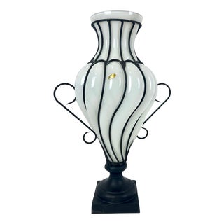 Large Caged Blown Glass Amphora Footed Vase by Leśna Huta, Poland, 1980s For Sale