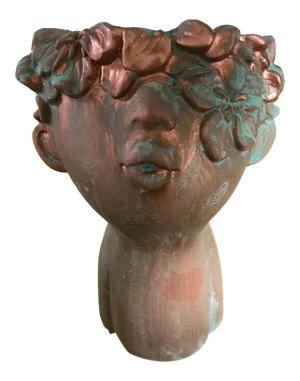 Flower Girl Kissing Bust Copper Patina Indoor Outdoor Head Planter
