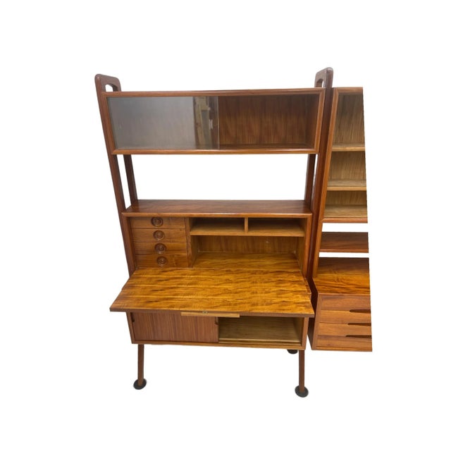 Wood Vintage Danish Imported Mid Century Standalone Bookcase With Writing Desk or Bar Top For Sale - Image 7 of 13