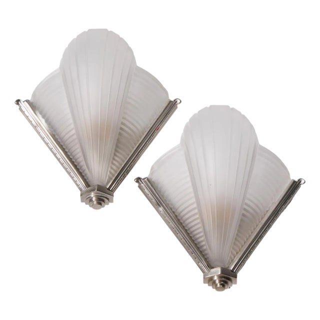 Atelier Petitot Signed French Art Deco Ribbed Wall Sconces - Pair For Sale