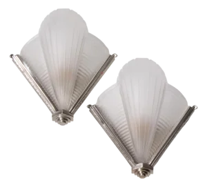 Atelier Petitot Signed French Art Deco Ribbed Wall Sconces - Pair