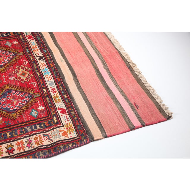Vintage Tribal Kurdish Sumak Embroidery Kilim – Handwoven Floor Textile -3' 5'' X 5' 11'' For Sale - Image 4 of 11