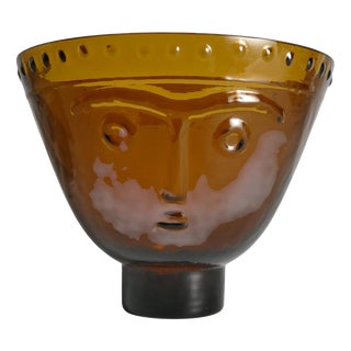 Brown Glass Bowl with Face Motif by Wiktor Berndt for Flygfors, Sweden, 1960s For Sale