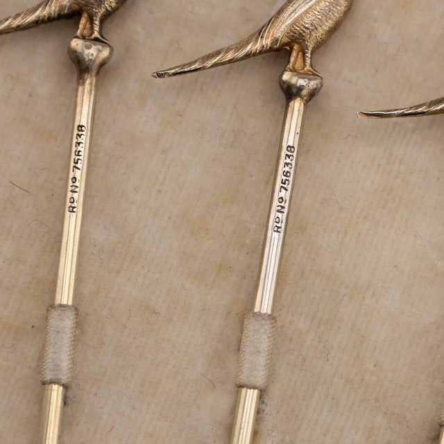 Silver Vintage 20th Century English Silver Pheasant Cocktail Sticks, 1937, Set of 6 For Sale - Image 8 of 16