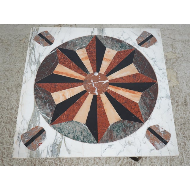 Traditional Pietra Dura Style Iron Base Marble Top Table For Sale - Image 3 of 12