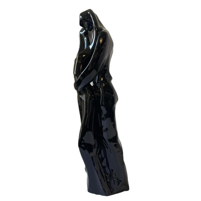 Figurative Mid-Century The Lovers Figurative Sculpture Black High Gloss Glaze Ceramic Statue For Sale - Image 3 of 7