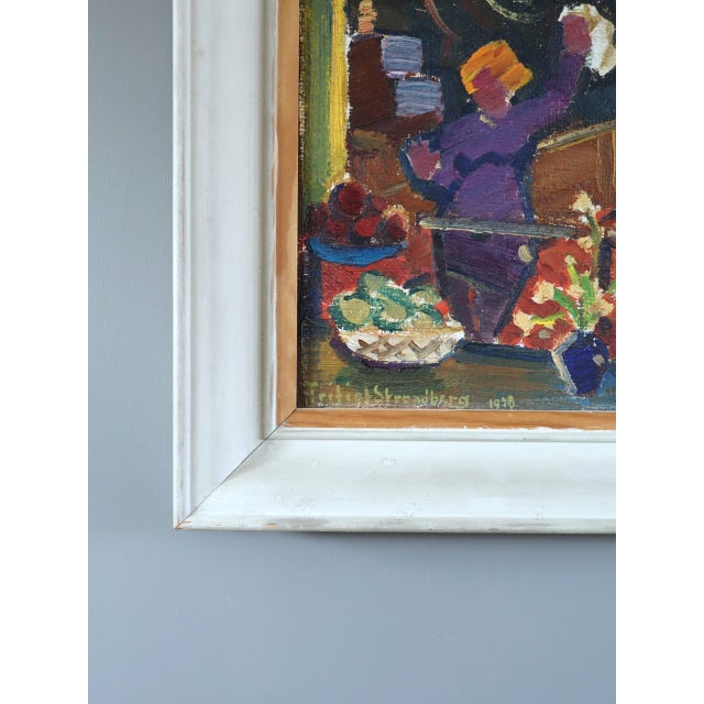 Mid-Century Modern 'She Who Reaches' Vintage Original Swedish Expressive Interior Figurative Oil Painting, Framed For Sale - Image 6 of 8