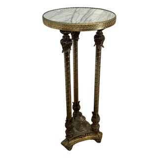 Vintage Brass and Marble Pedestal Table For Sale