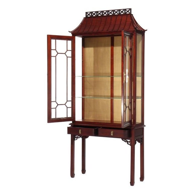 Chinese Chinese Chippendale 2-Door 2-Drawer Hardwood Breakfront Cabinet C1930 For Sale - Image 3 of 13