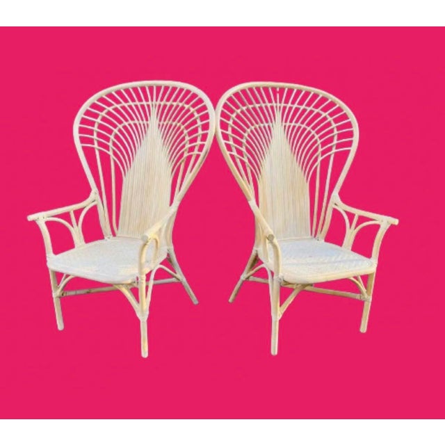 Wood 1970s Vintage Coastal Bamboo & Wicker Dining Chairs in the Peacock Style, Set of 6 For Sale - Image 7 of 9