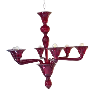 1990s Contemporary Translucent Red Murano Glass Chandelier
