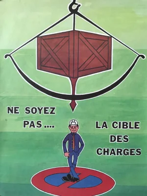 1972 Original French Workplace Safety Poster - Ne Soyez Pas Le Cible Des Charges