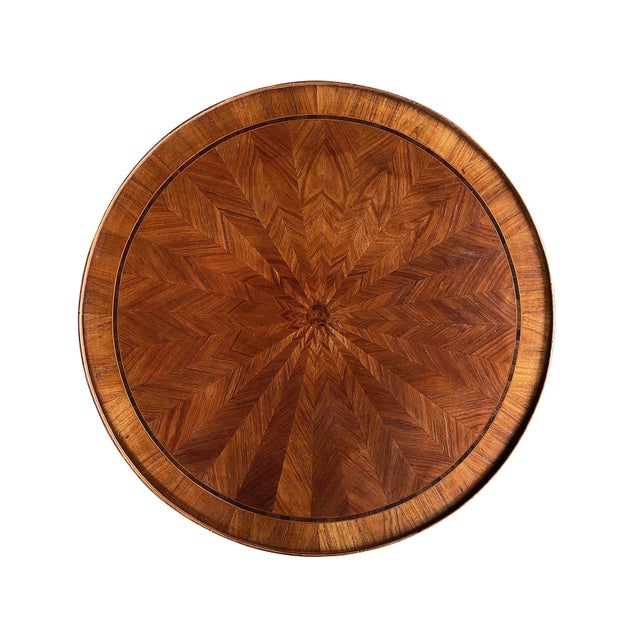Wood French Louis XVI Style Tulipwood Marquetry Veneered Circular Side Table For Sale - Image 7 of 9