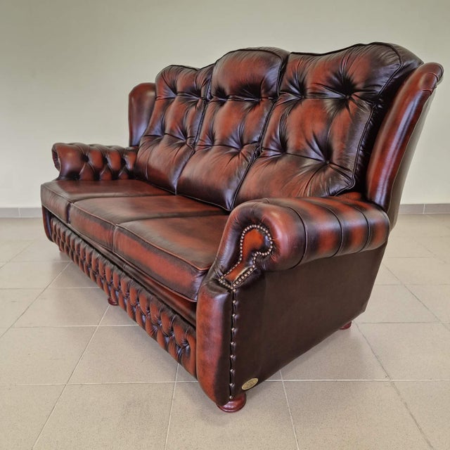 Chesterfield Leather Living Room Set, 1970s, Set of 4 For Sale - Image 4 of 18