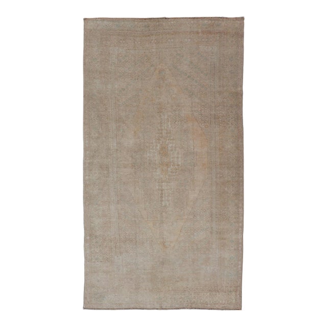 Vintage Gallery Turkish Oushak Rug in Earth Tones, Light Brown and Taupe For Sale