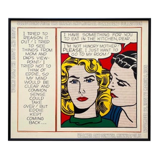 Roy Lichtenstein Vintage 1985 Lithograph Print Framed Large Pop Art Exhibition Poster " Eddie Diptych " 1962 For Sale