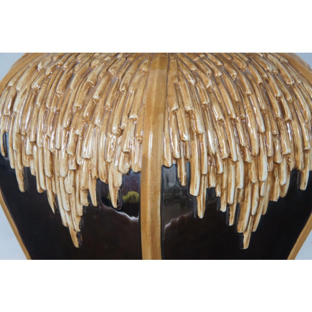 Chinoiserie Mirrored Porcelain Thatched Pagoda Octagon Ginger Jar Table Lamp 29" For Sale - Image 11 of 13