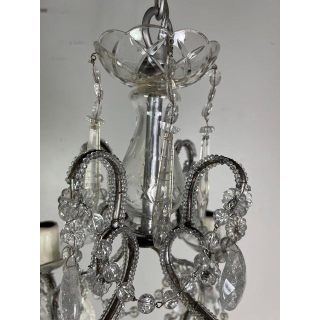 French (4) Light Rock Crystal Beaded Chandelier C. 1930's For Sale - Image 11 of 11