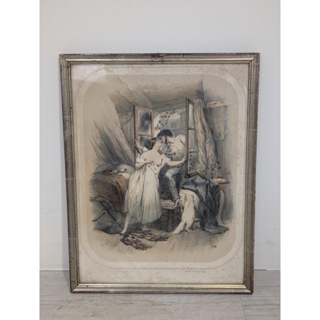Le Baiser, Romantic Scene, 1962, Wood, Framed For Sale - Image 3 of 9