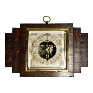 1930’s Art Deco Modern Barometer in Wood, Metal, Brass, and Beveled Glass For Sale