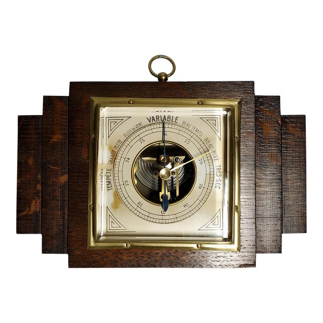 1930’s Art Deco Modern Barometer in Wood, Metal, Brass, and Beveled Glass For Sale
