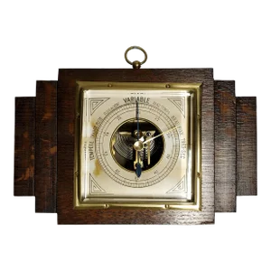 1930’s Art Deco Modern Barometer in Wood, Metal, Brass, and Beveled Glass