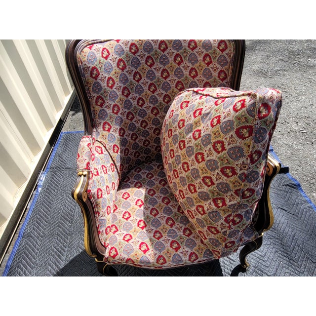 Late 20th Century Pair of Custom French Versaille Style Needlepoint Wool Arm Chairs For Sale - Image 9 of 10