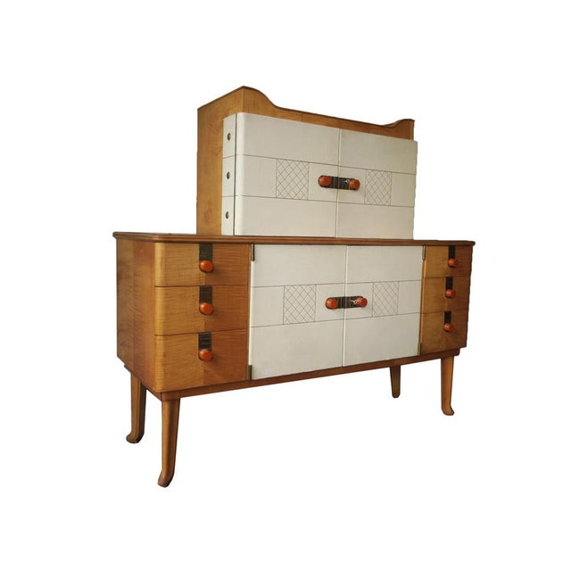 Art Deco Sideboard in Maple with Leather and Gilt Glass from Laszlo Hoenig, 1940s For Sale - Image 14 of 14
