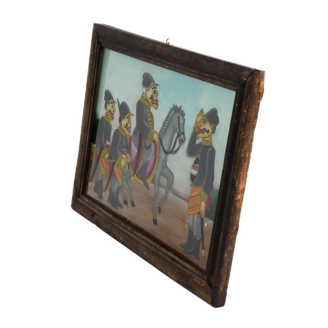 Framed Punakawan Reverse Painting Glass Military Salute For Sale - Image 4 of 11