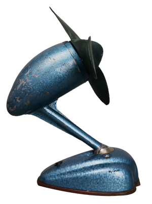 Art Deco Style Blue Metallic Iron Electric Air Fan, 1959