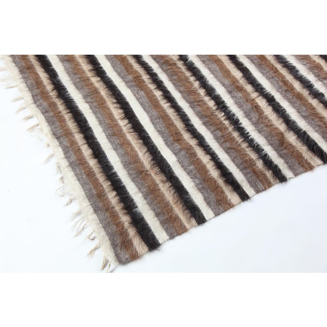 Mid 20th Century Handwoven Tribal Modern Stripe Kilim – Wool Flatweave Art Rug -4' X5' 7'' For Sale - Image 10 of 12